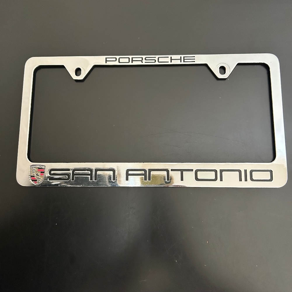 Porsche Polished Steel License Plate Holder. Vintage.